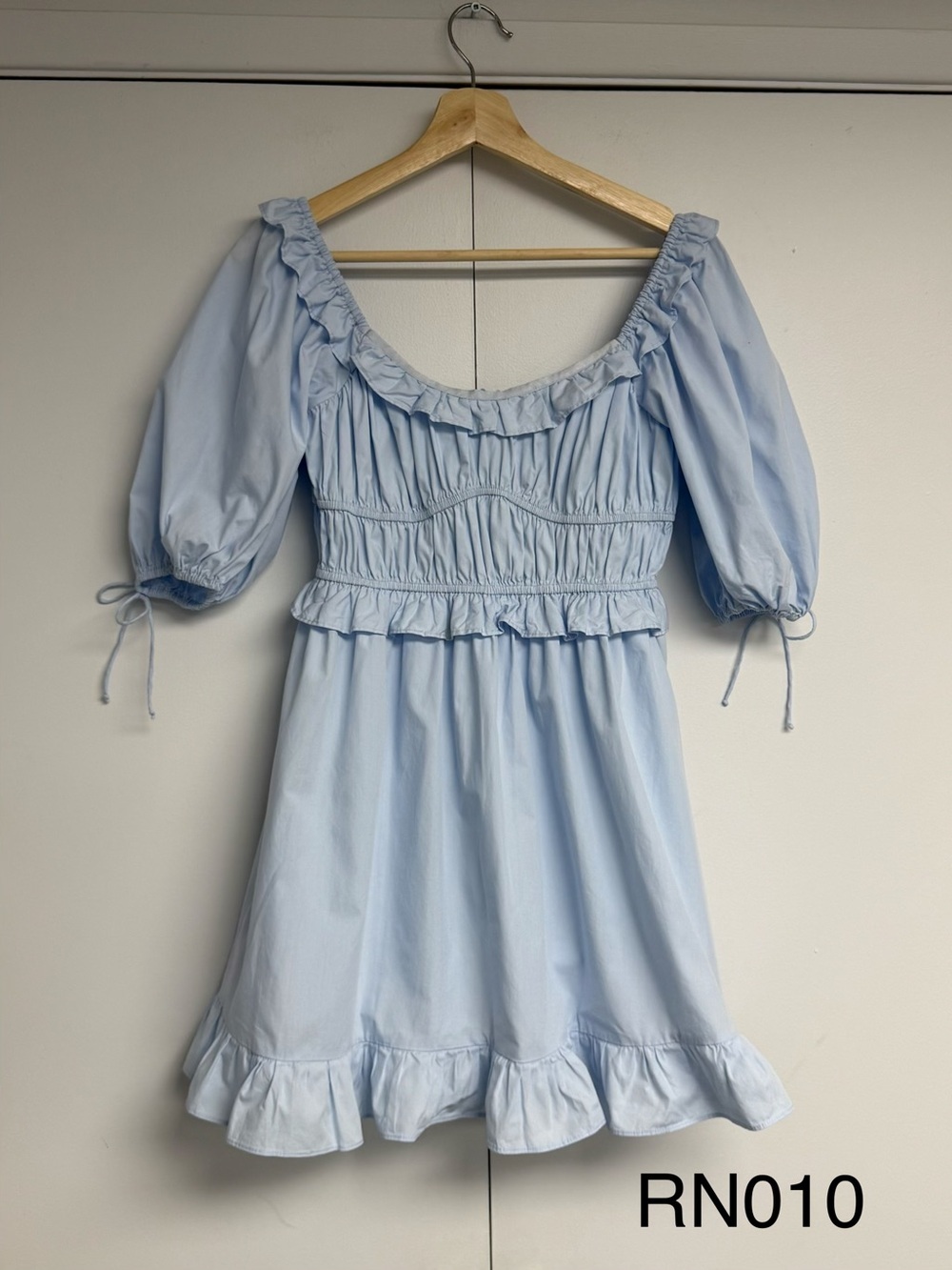 Kourt Light Blue Puff Sleeve Ruffle Babydoll Mini Dress XS